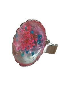 BAGUE FLEURS SECHEES ROSE ET BLEUE