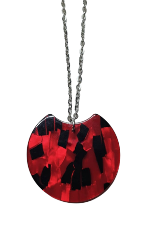 COLLIER ROND MOSAIQUES ROUGE ET NOIRE