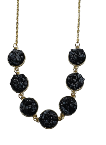 COLLIER PIERRES NOIRES ET GRISES